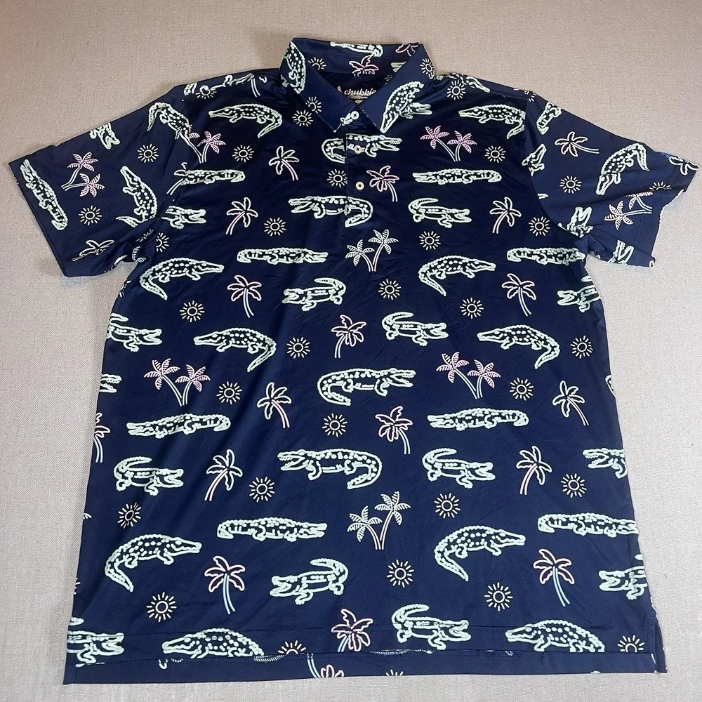 Chubbies The Weekend Has Arrived Mens Stretch Dark Blue Neon Polo Shirt XXL - Picture 2 of 8